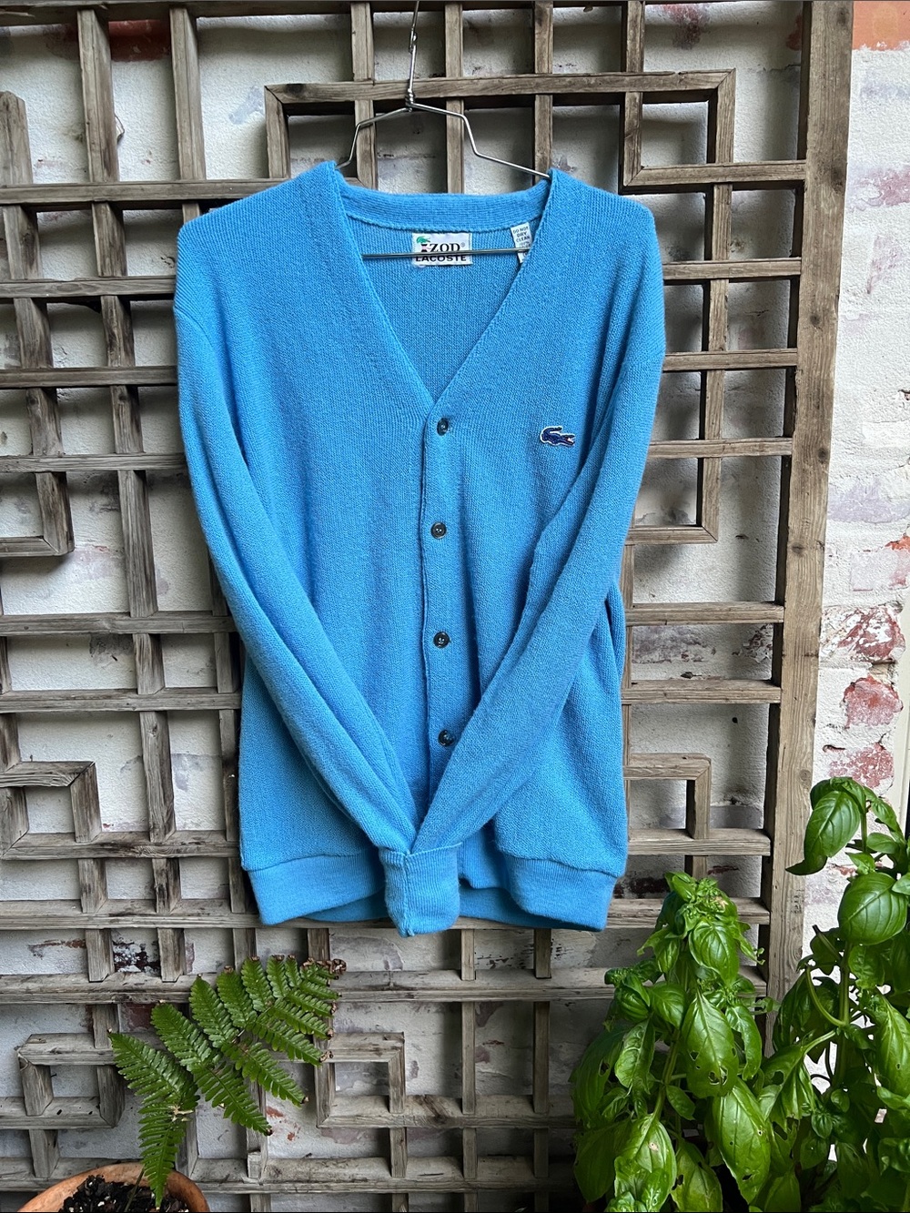 Vintage 70s Light Baby Blue IZOD Lacoste Alligator Preppy Cardigan Sweater, M 🐊